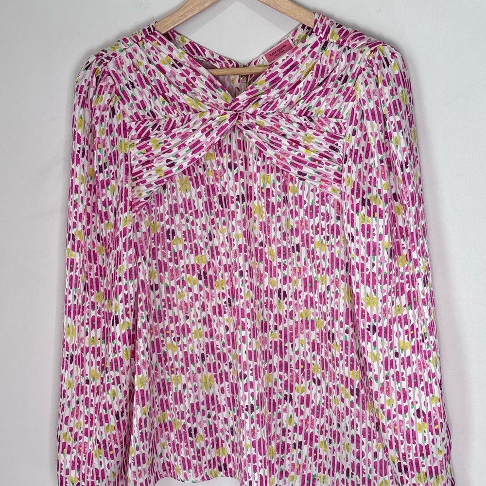 Kate Spade Pink Floral Striped Knot Top Blouse Size Small * L48